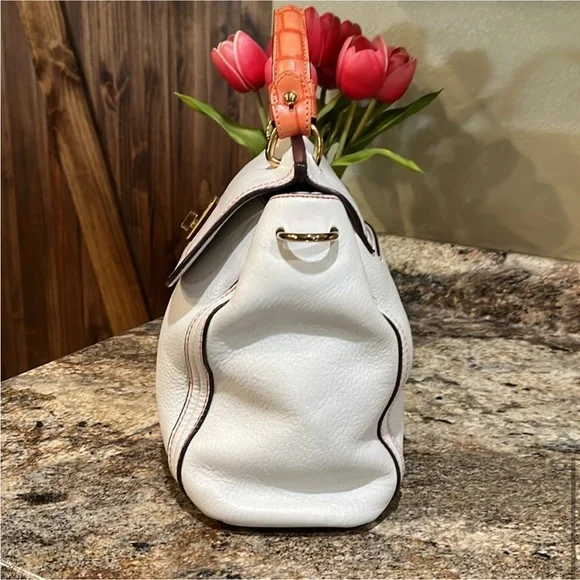 MCM EUC  White/ Orange leather croc embossed Handbag - Picture 8 of 12